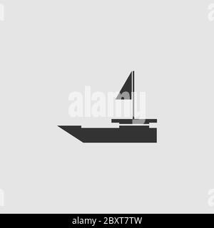 Yacht boats icon flat. Black pictogram on grey background. Vector illustration symbol Stock Vector