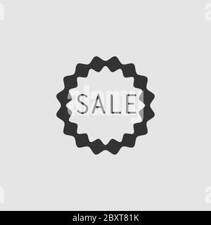 Sale badge or sticker icon flat. Black pictogram on grey background. Vector illustration symbol Stock Vector