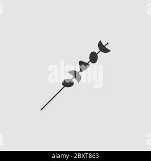 Shish kebab on skewers icon flat. Black pictogram on grey background. Vector illustration symbol Stock Vector