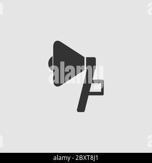 Megaphone icon flat. Black pictogram on grey background. Vector illustration symbol Stock Vector