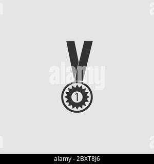 Number one medal winner icon flat. Black pictogram on grey background. Vector illustration symbol Stock Vector