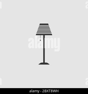 Floor lamp icon flat. Black pictogram on grey background. Vector illustration symbol Stock Vector