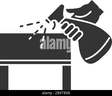 cleaning disinfection, clean surfaces with coronavirus prevention sanitizer products silhouette style icon vector illustration Stock Vector