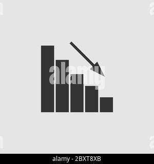 Graph down icon flat. Black pictogram on grey background. Vector illustration symbol Stock Vector