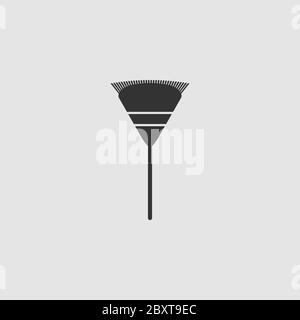 Garden rake icon flat. Black pictogram on grey background. Vector illustration symbol Stock Vector