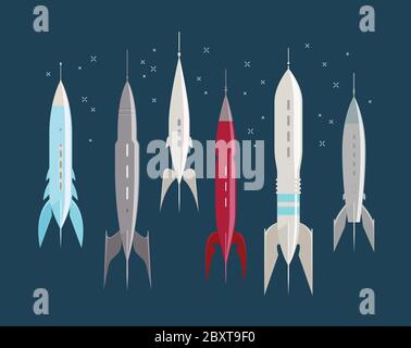 Space rocket, retro. Spaceship spacecraft vector illustration Stock ...