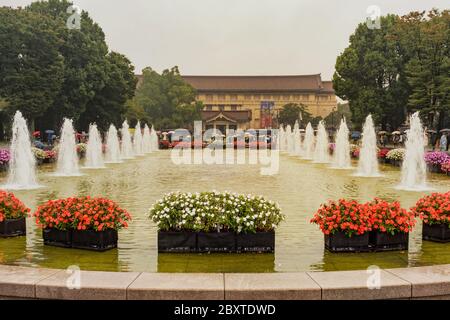 Tokyo / Japan - October 21, 2017: Fountains in front of Tokyo National Museum, the oldest Japanese national museum and one of the largest art museums Stock Photo