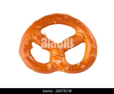 Bretzels cracker isolated on white background. Dry cracker cookies isolated. Salty snacks isolated. Top view. Stock Photo