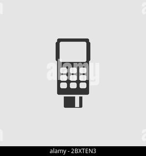 Credit card terminal icon flat. Black pictogram on grey background. Vector illustration symbol Stock Vector