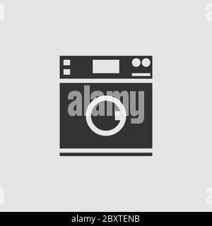 Washing machine icon flat. Black pictogram on grey background. Vector illustration symbol Stock Vector
