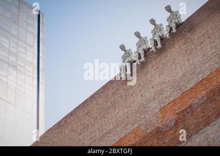 Beijing / China : Today Art Museum building and sculptures at the museum entrance. Museum located on Baiziwan Rd in 798 Area in Beijing Stock Photo