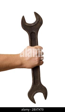 wrench in a hand Stock Photo