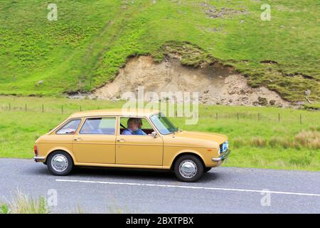 MOFFAT, SCOTLAND - JUNE 29, 2019:  Austin Maxi car in a classic car rally en route towards the town of Moffat, Dumfries and Galloway Stock Photo
