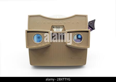 Plastic View Master stereoscopic slide viewer, isolated on white background Stock Photo