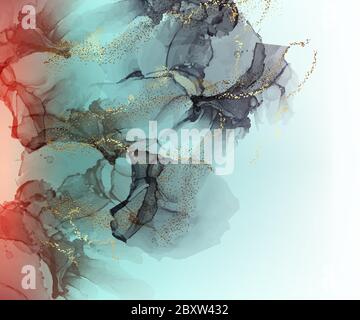 Green Trendy marble wallpaper. Digital Ink colors flowing bright, glowing luminous, liquid translucent, free-flowing watercolor fine art. Natural patt Stock Vector