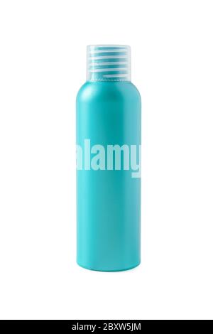 Green plastic bottle with cosmetics isolated on white background Stock Photo