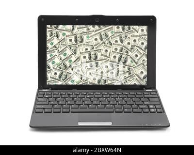 Money on notebook screen Stock Photo
