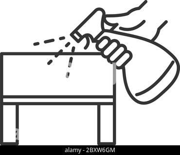 cleaning disinfection, clean surfaces with coronavirus prevention sanitizer products line style icon vector illustration Stock Vector