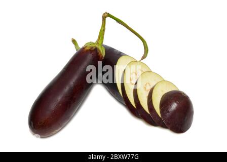 Two purple aubergines isolated on white. Stock Photo