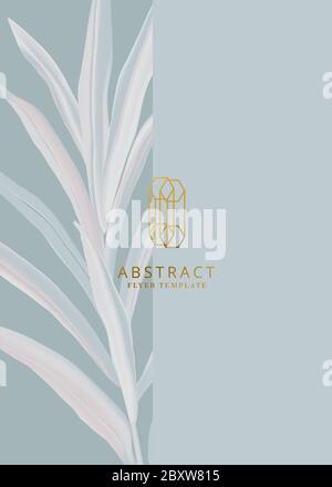 Palm contrast card with greenery leaves and hand drawn typography, party concept, poster template. Soft blue colors. Stock Vector