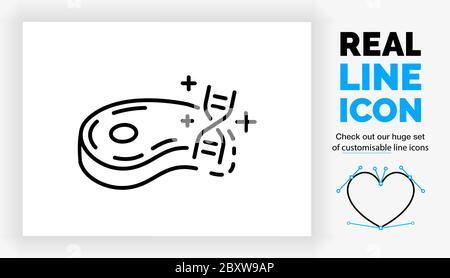 Editable real line icon of lab grown meat Stock Vector