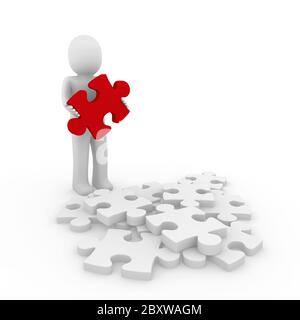3d human red puzzle Stock Photo