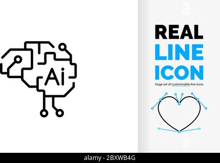 Editable line icon or symbol of ai or artificial intelligence Stock Vector