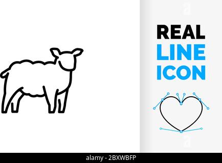 editable line icon of a domestic cattle side view whole body shee Stock Vector