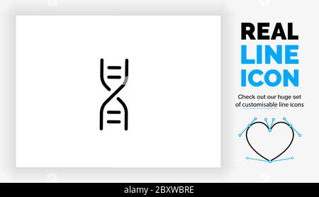 Editable real line icon of a string of DNA used in biology Stock Vector