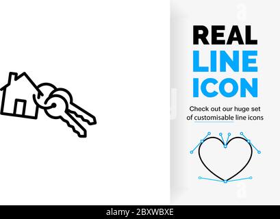 editable stroke real line icon of a key chain Stock Vector