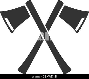 Lumberjack axes crossed. Black Icon Flat on white background Stock Vector