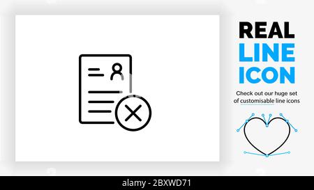 Editable line icon of a rejected person resume Stock Vector