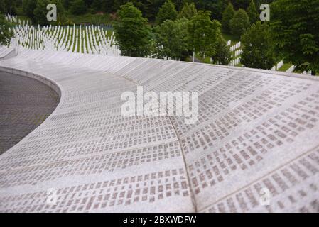Srebrenica, Bosnia-Herzegovina, June 01 2020: Srebrenica-Potocari memorial and cemetery for the victims of the 1995 massacre Stock Photo