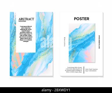 Modern unique blue turquoise acrylic marble background in vector, liquid splash, tender holographic flow, color 2020 desing, marble ink phantome blue Stock Vector