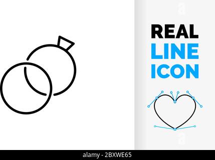 Editable line icon of two rings for getting married Stock Vector