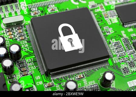 Lock on computer chip Stock Photo