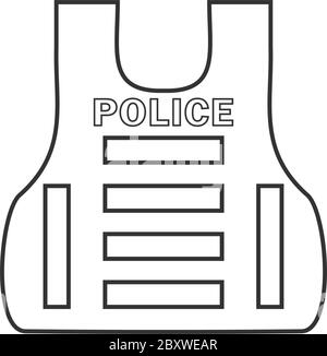 Police flak jacket or bulletproof vest. Black Icon Flat on white background Stock Vector