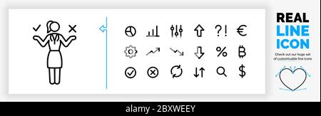 Editable line icon of a woman comparing Stock Vector