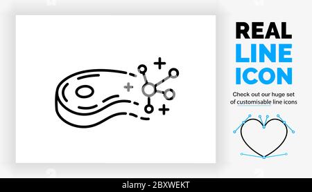 Editable real line icon of lab grown meat Stock Vector