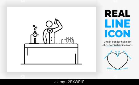 Editable real line icon of a stick figure scientist Stock Vector