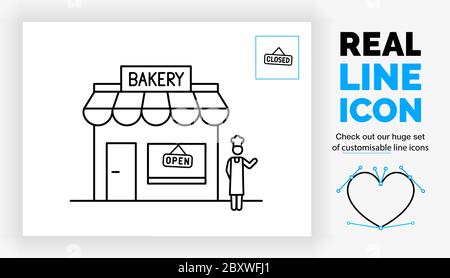 Editable real line icon of a stick figure baker Stock Vector
