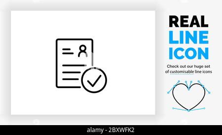 Editable line icon of a resume with a checkbo Stock Vector