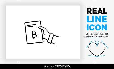 Editable line icon of a person giving a document about crypto currency Stock Vector