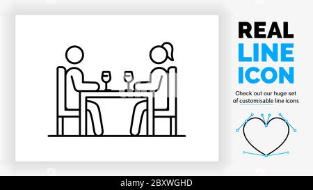 Editable line icon of two stick figures on a date in a restaurant Stock Vector