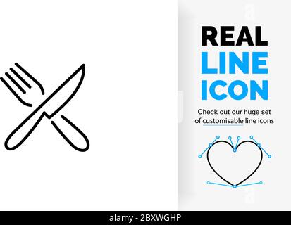 Editable line icon of crossed cutlery Stock Vector