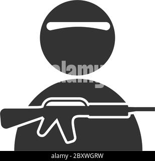 Soldier. Black Icon Flat on white background Stock Vector