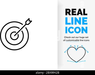 editable stroke real line icon of an arrow that hit the mark Stock Vector
