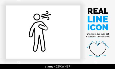 editable real line icon of a outline stick figure having trouble breathing Stock Vector