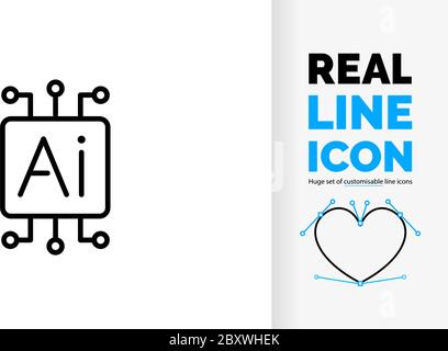 Editable line icon or symbol of ai or artificial intelligence	 editable and customisable real line icon or symbol of ai or artificial intelligence Stock Vector