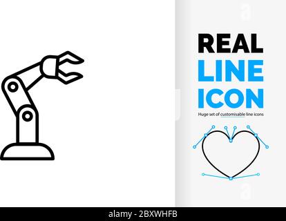 Vector editable line icon or symbol of automation by a robotic arm Stock Vector